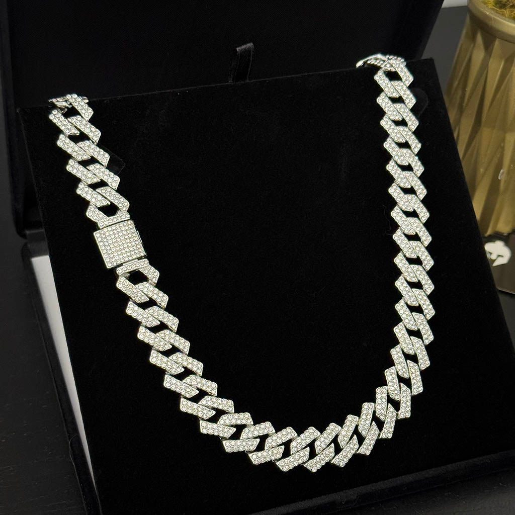 Corrente Ice Cravejado 13mm Banhado a Prata