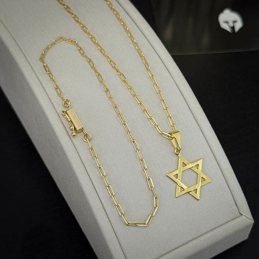 Kit Corrente e Pulseira Cartier 2mm e Pingente Estrela de Davi Banhado a Ouro 18K