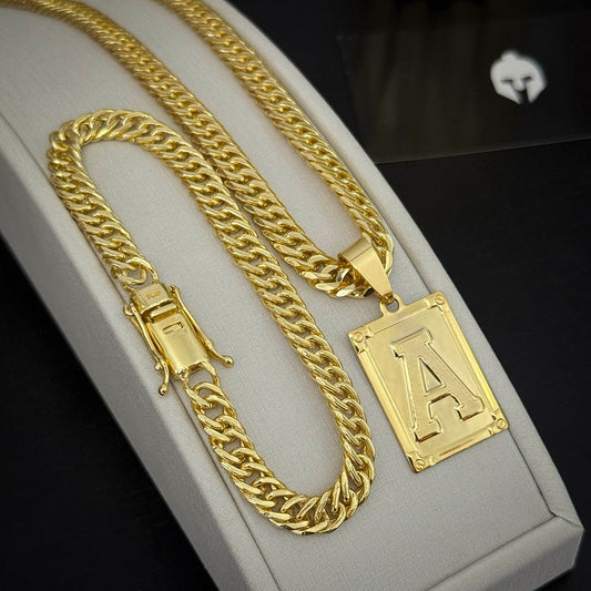 Kit Corrente e Pulseira Grumet 7mm e Pingente Letra Banhado a Ouro 18K