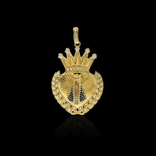 Pingente Coração N. Sra. Aparecida Banhado a Ouro 18K