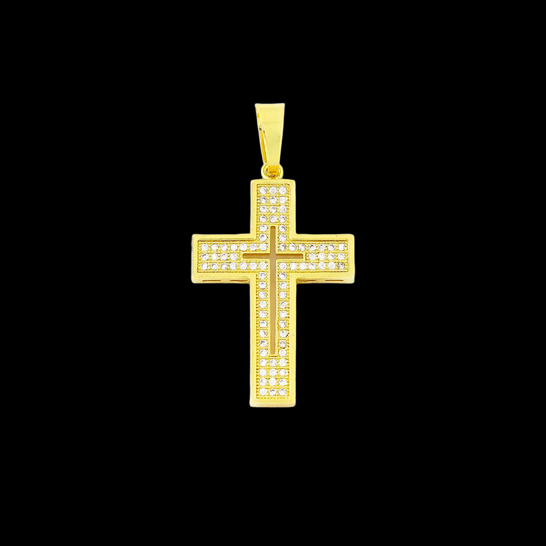 Pingente Crucifixo Caixa Cravejada Banhado a Ouro 18K