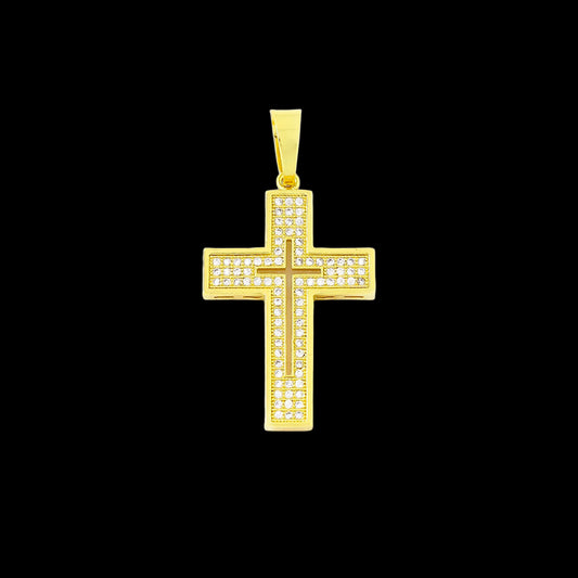 Pingente Crucifixo Caixa Cravejada Banhado a Ouro 18K