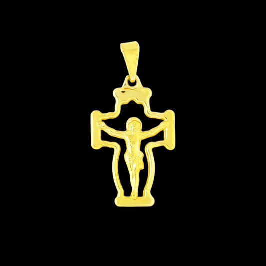 Pingente Cruz Com Cristo Vazado Banhado a Ouro 18K