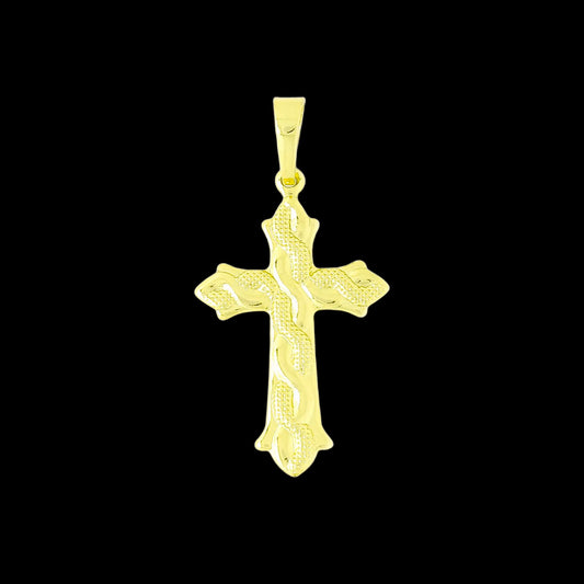 Pingente Cruz Detalhada Torcida Banhado a Ouro 18K