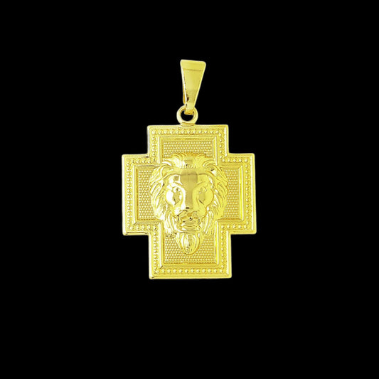 Pingente Cruz com Leão Banhado a Ouro 18K