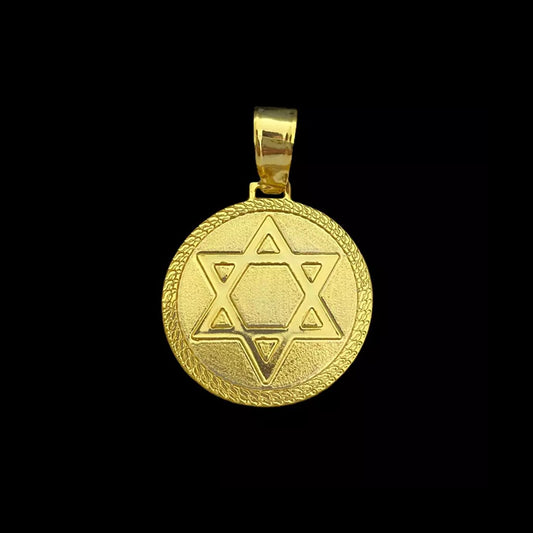 Pingente Estrela de Davi Placa Redonda Banhado a Ouro 18K