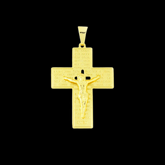Pingente Pingente Crucifixo com Cristo e Oração Banhado a Ouro 18K