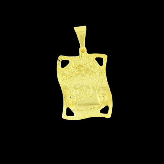 Pingente Placa Ondulada Face de Cristo Banhada a Ouro 18K
