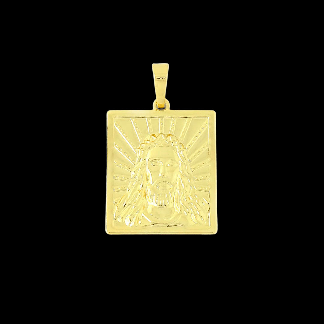 Pingente Quadrado Face de Cristo Banhado a Ouro 18K
