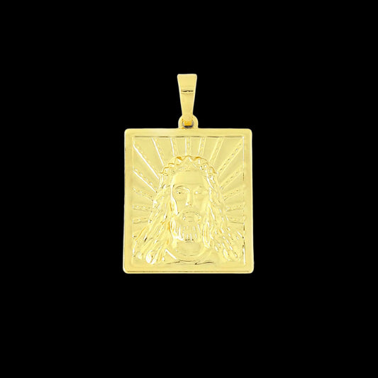 Pingente Quadrado Face de Cristo Banhado a Ouro 18K