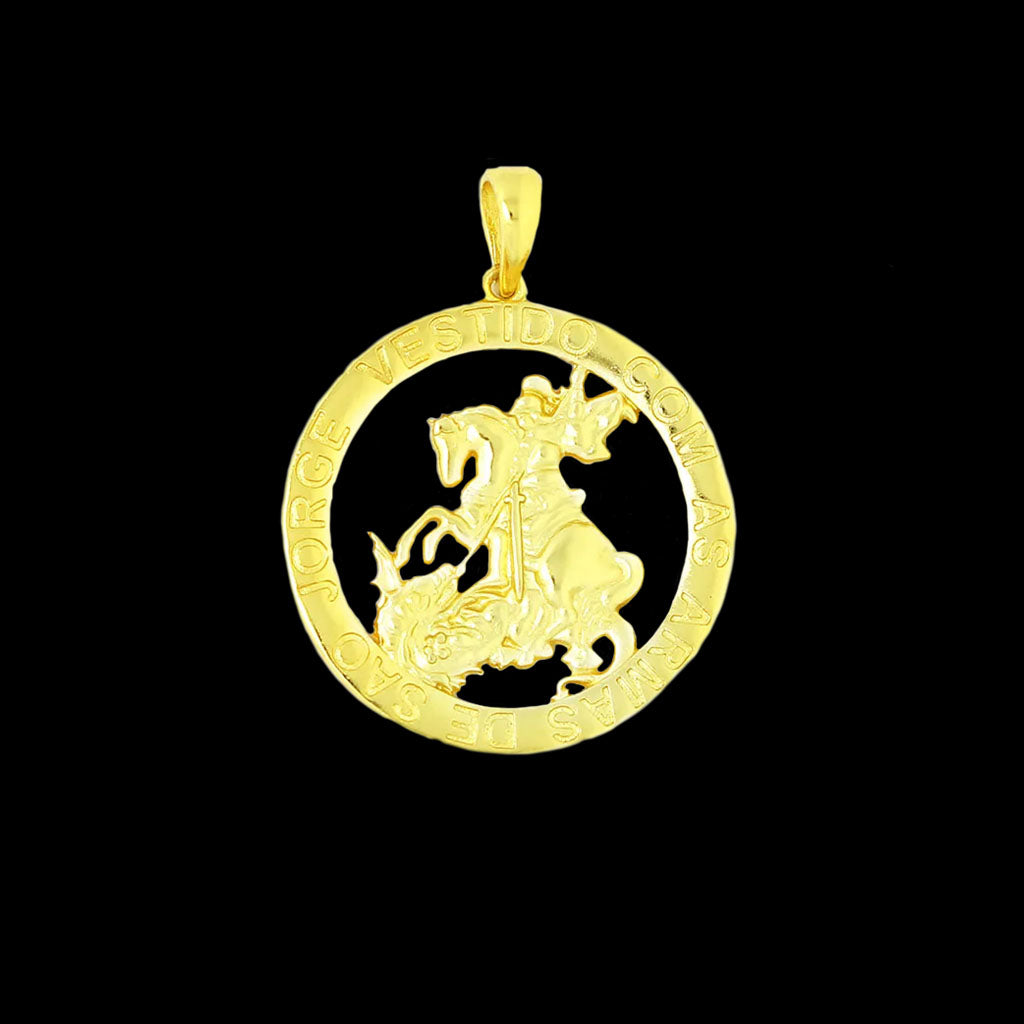 Pingente São Jorge Redondo Vazado Banhado a Ouro 18K