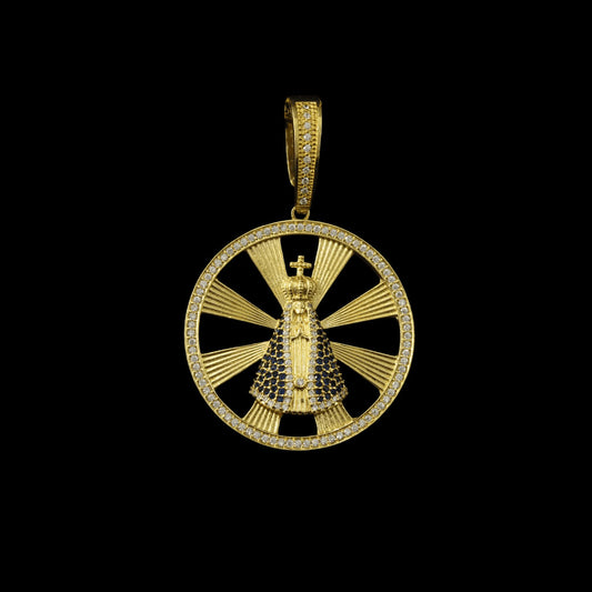 Pingente N. Sra. Aparecida Redondo Vazado Banhado a Ouro 18K