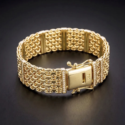Pulseira Bismark Cravejada 16mm Banhado a Ouro 18K