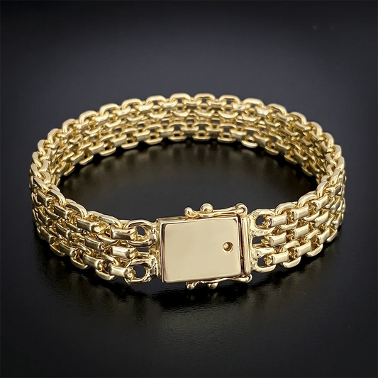 Pulseira Bismark Esteira 13mm Banhado a Ouro 18K