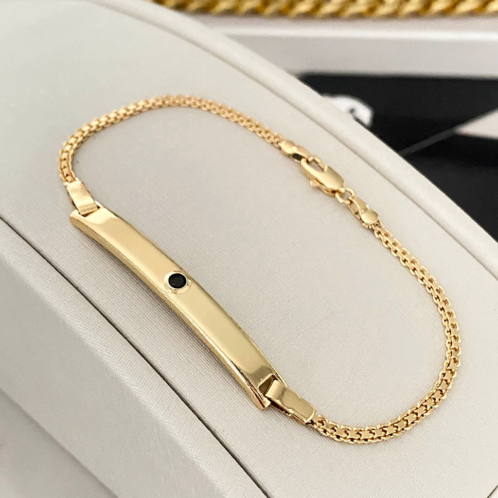 Pulseira Cadeado Duplo 3mm com Placa Banhada a Ouro 18K