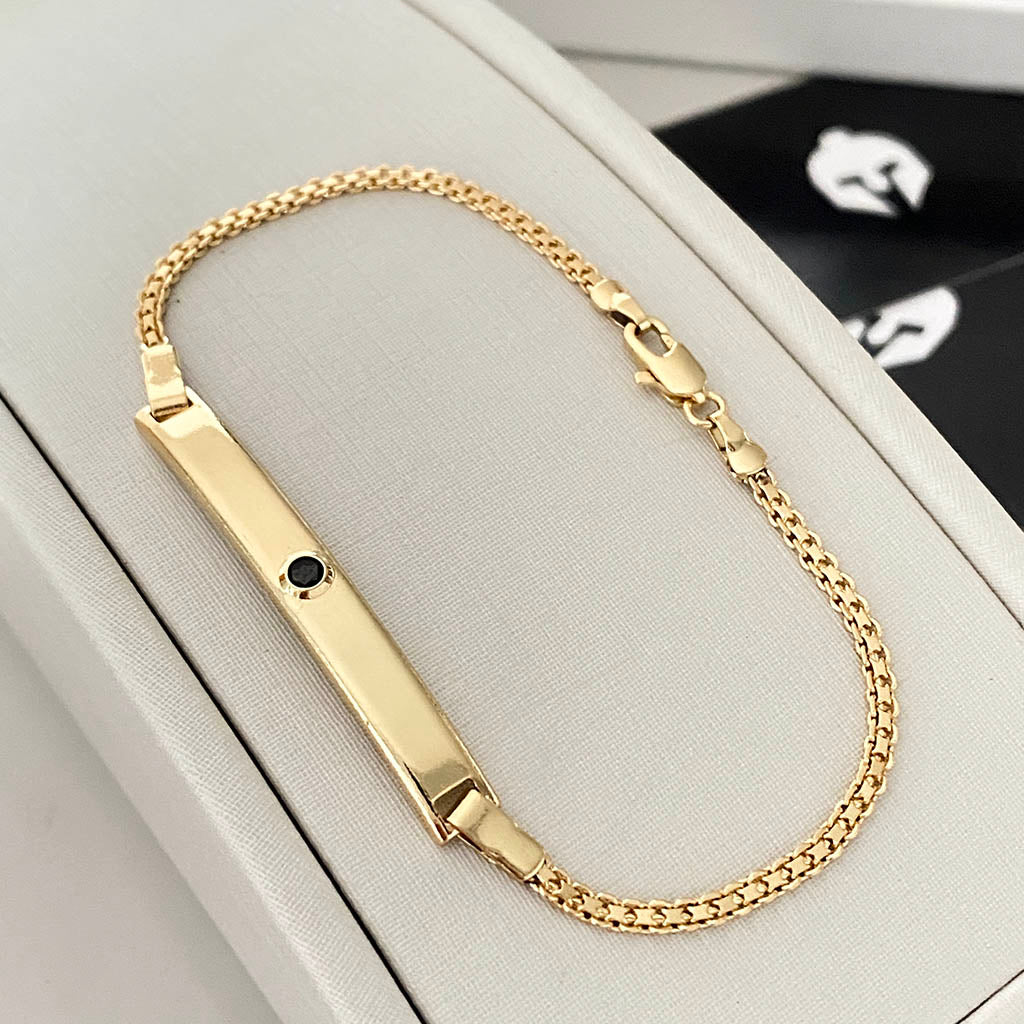 Pulseira Cadeado Duplo 3mm com Placa Banhada a Ouro 18K