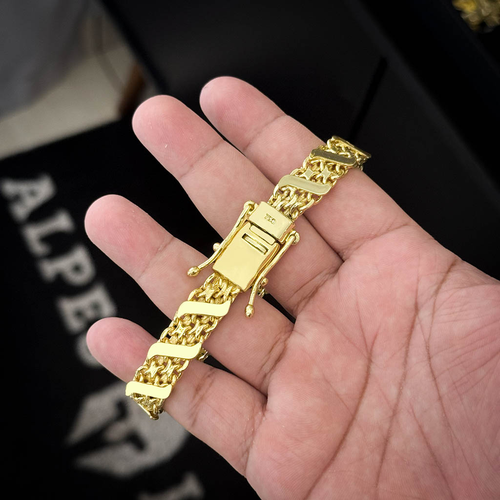 Pulseira Duplo Friso S 12mm Banhado a Ouro 18K