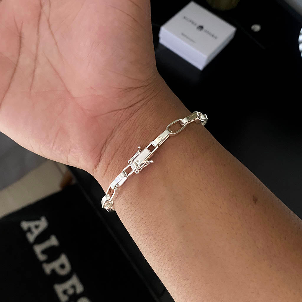 Pulseira Elo Alongado 6mm Banhada a Prata