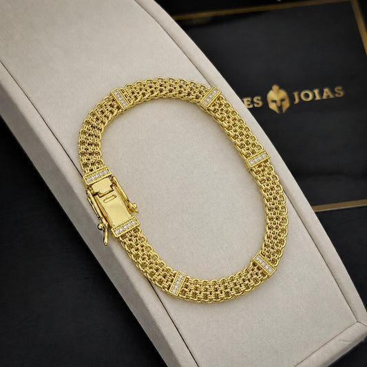Pulseira Esteira 10mm Cravejada Banhado a Ouro 18K