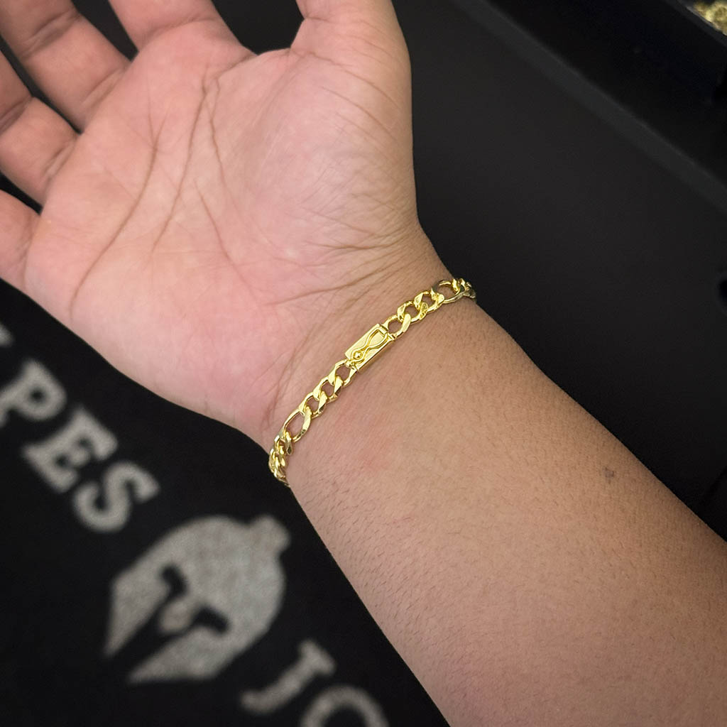 Pulseira Fígaro 3x1 4,5mm Banhada a Ouro 18K