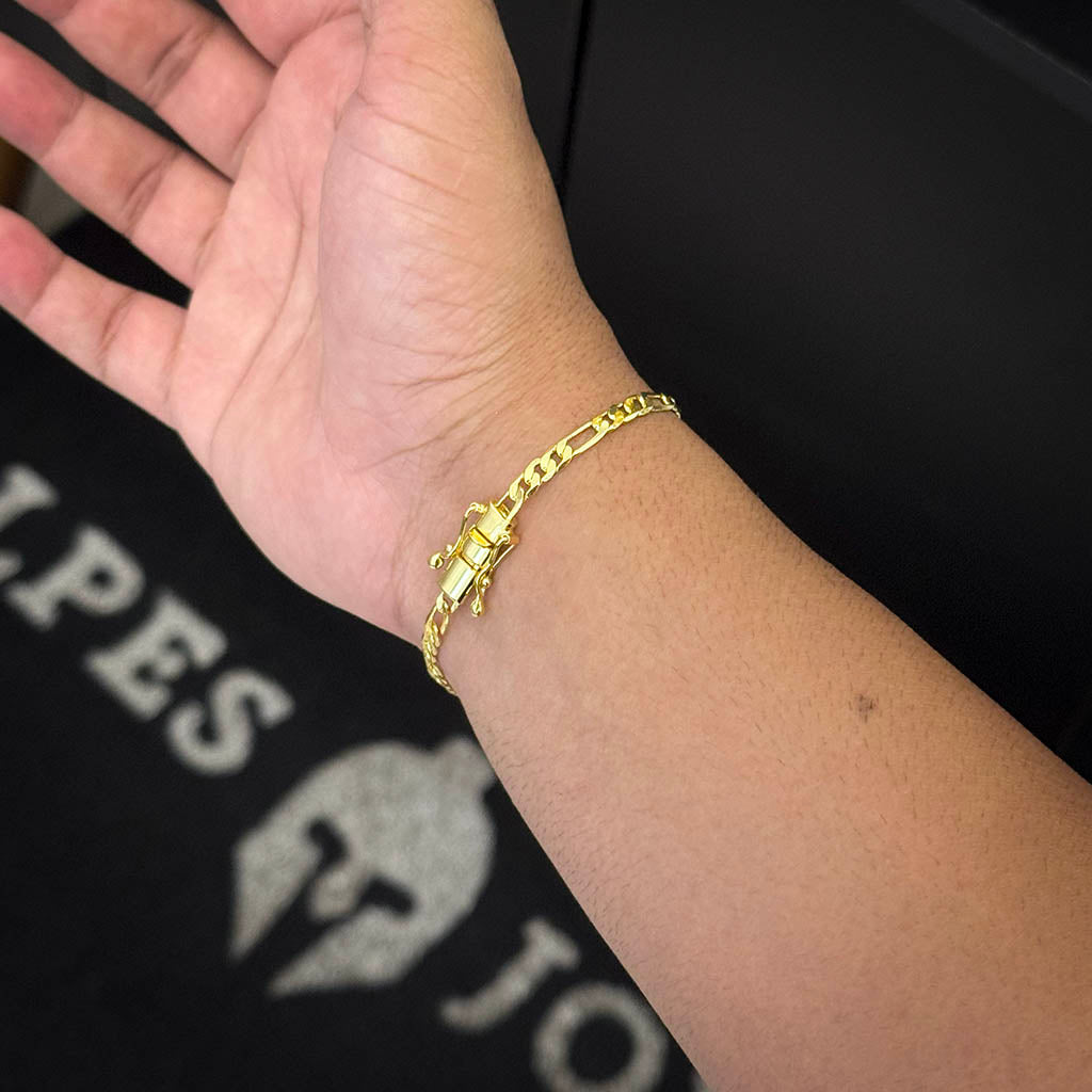 Pulseira Fígaro 3x1 4mm Banhado a Ouro 18K