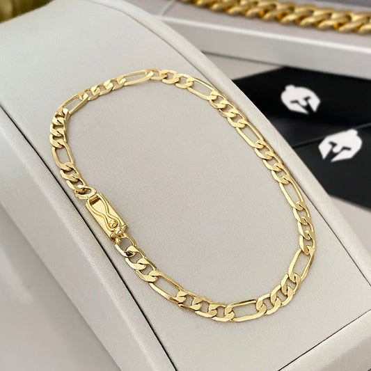 Pulseira Fígaro 3x1 4,5mm Banhada a Ouro 18K