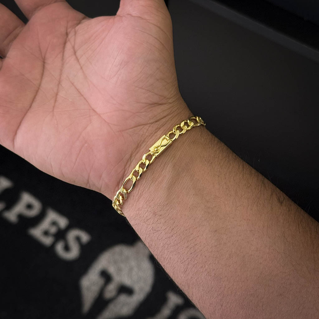 Pulseira Fígaro 3x1 6mm Banhado a Ouro 18K