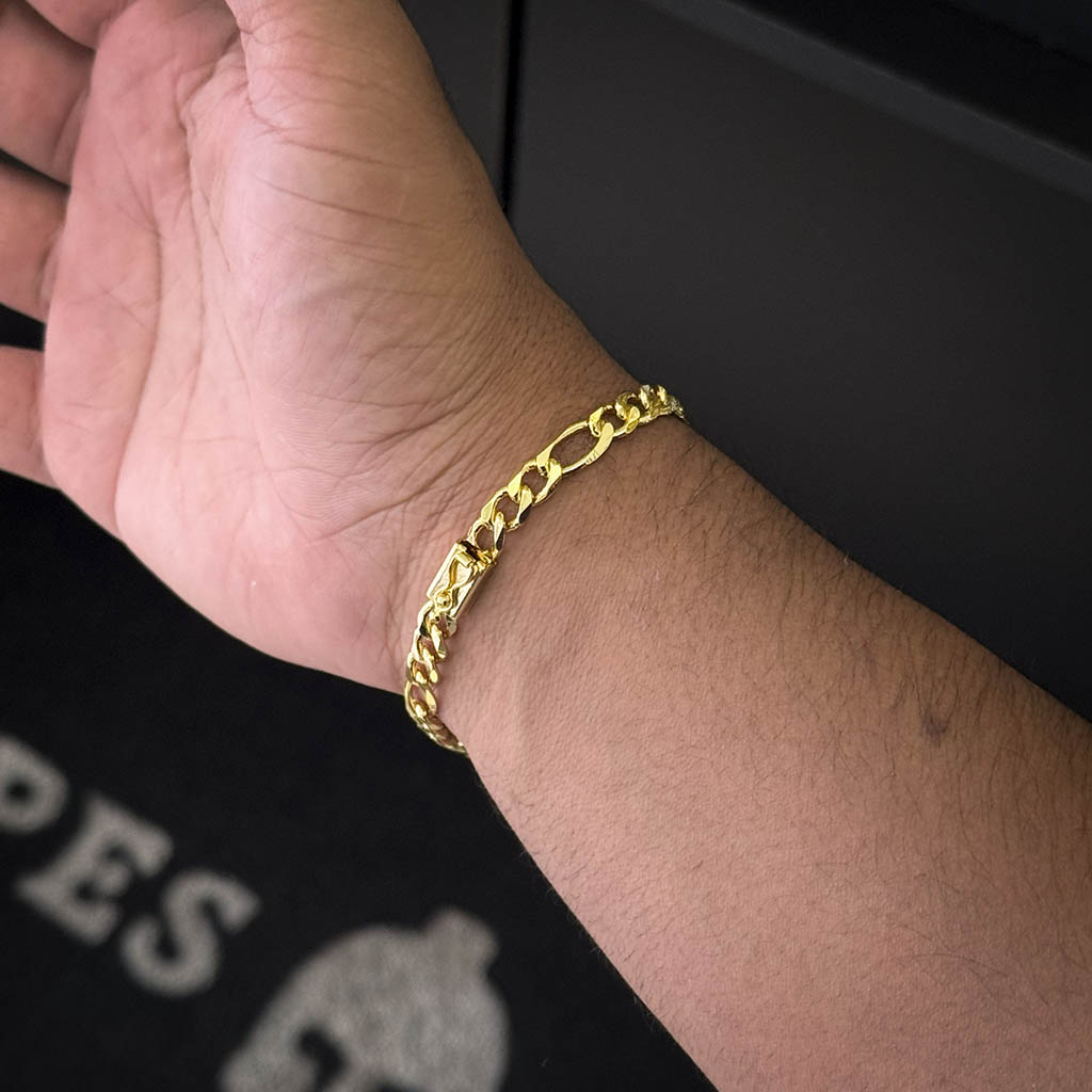Pulseira Fígaro 3x1 6mm Banhado a Ouro 18K