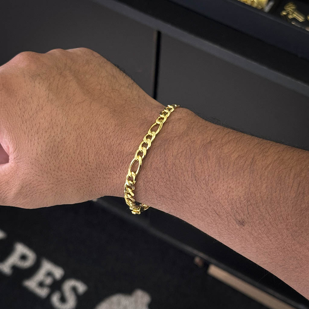 Pulseira Fígaro 3x1 6mm Banhado a Ouro 18K