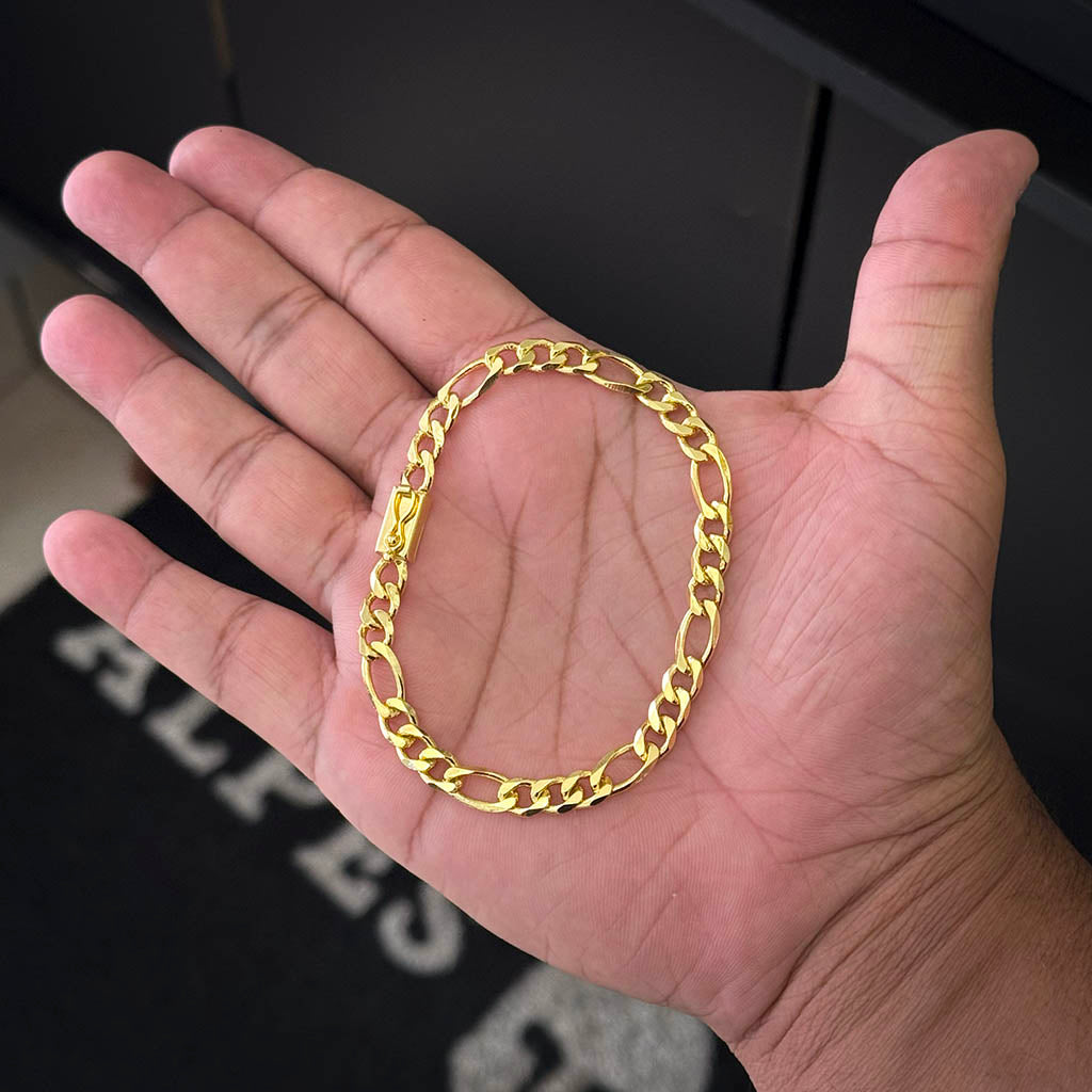 Pulseira Fígaro 3x1 6mm Banhado a Ouro 18K