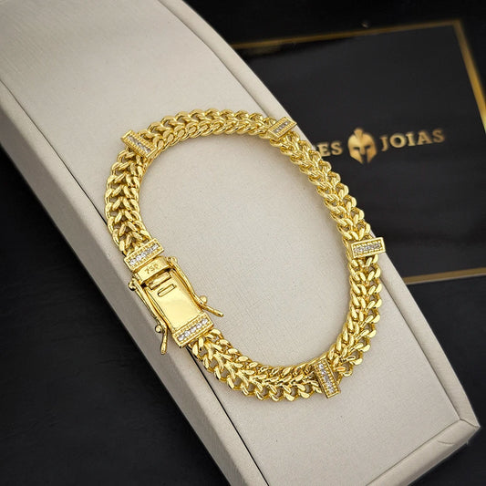 Pulseira Lacraia 8mm Cravejada Banhado a Ouro 18K