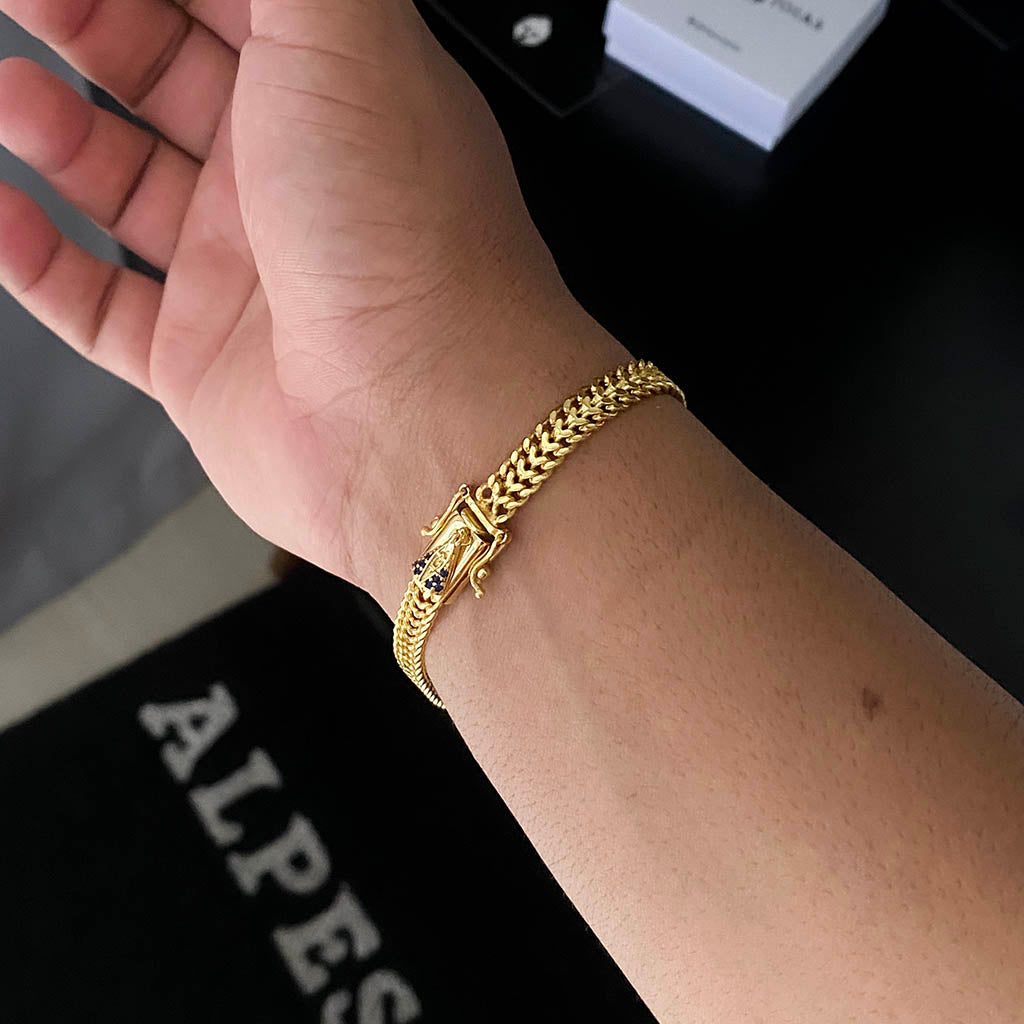 Pulseira Lacraia 8mm Fecho Especial Banhado a Ouro 18K