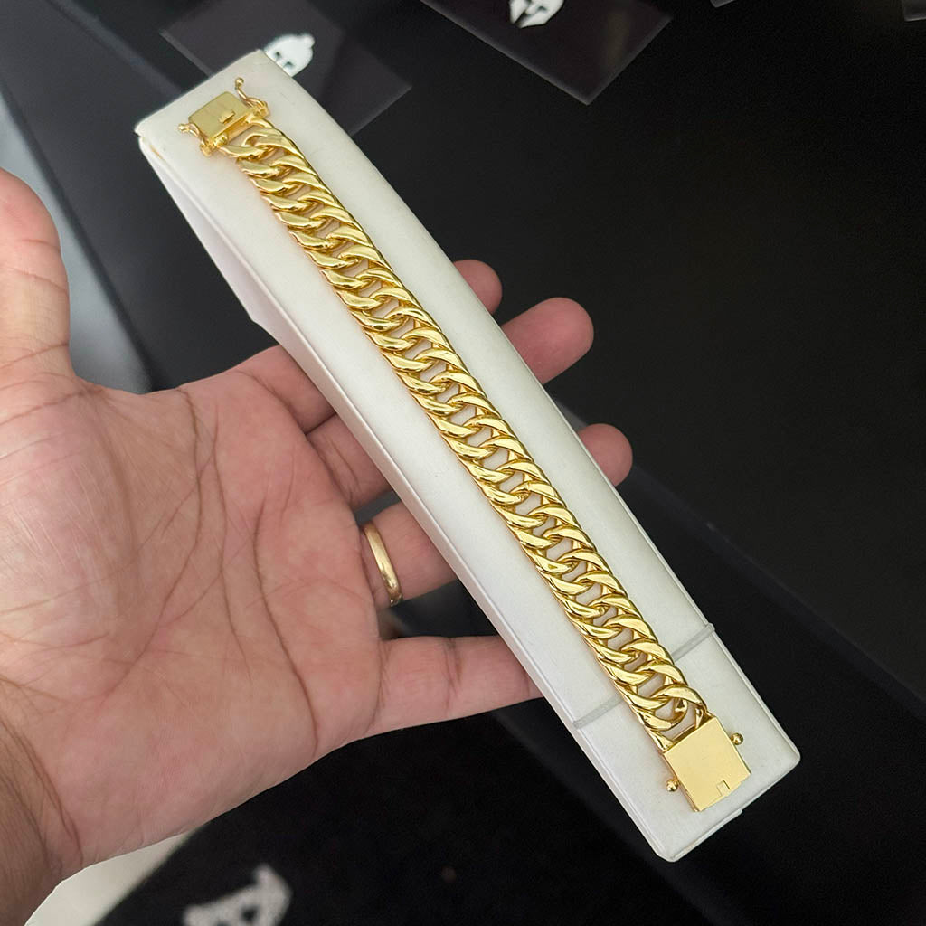 Pulseira Maciça 15mm Banhada a Ouro 18K