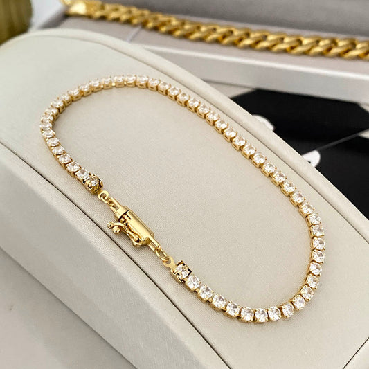 Pulseira Riviera Branca 3mm Banhada a Ouro 18K