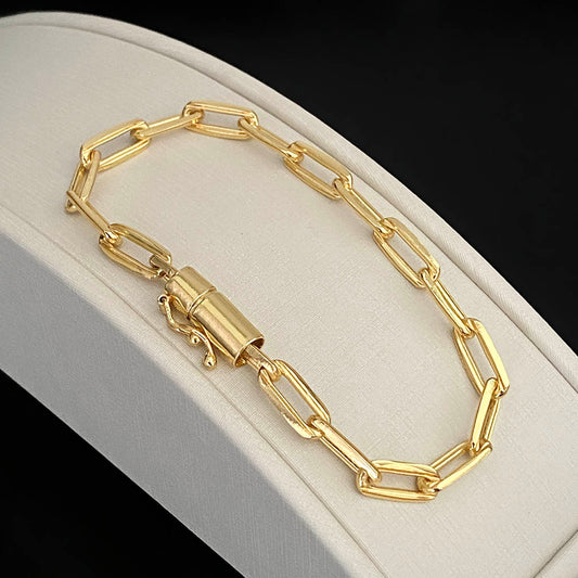 Pulseira Cadeado Alongado 4mm Banhada a Ouro 18K