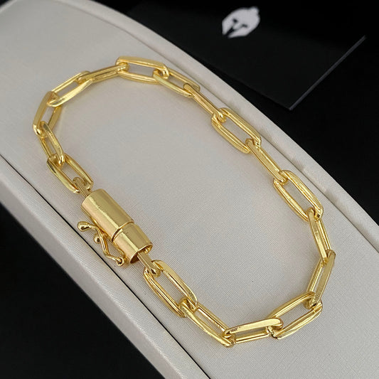 Pulseira Cadeado Alongado 6mm Banhada a Ouro 18K