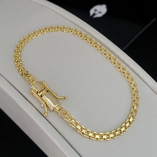 Pulseira Cadeado Duplo 3mm Banhado a Ouro 18K