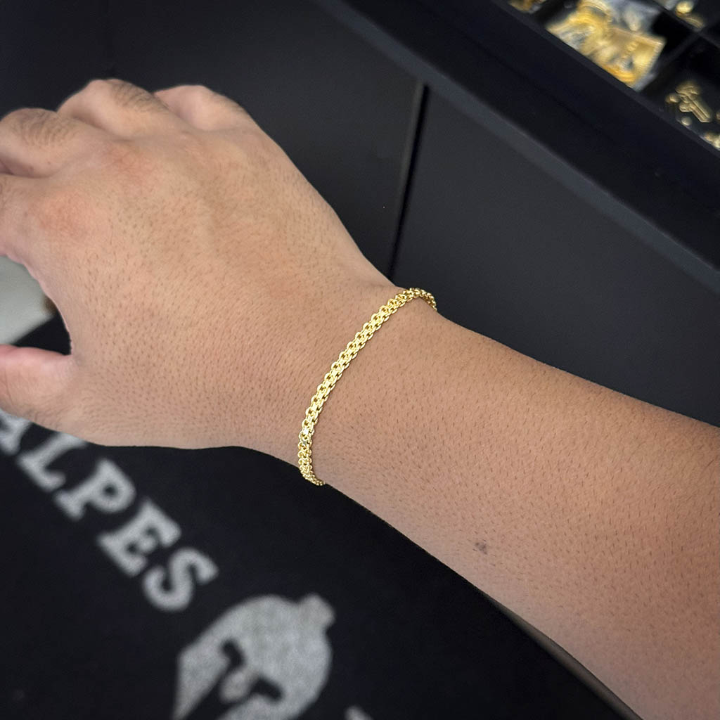Pulseira Cadeado Duplo 3mm Banhado a Ouro 18K