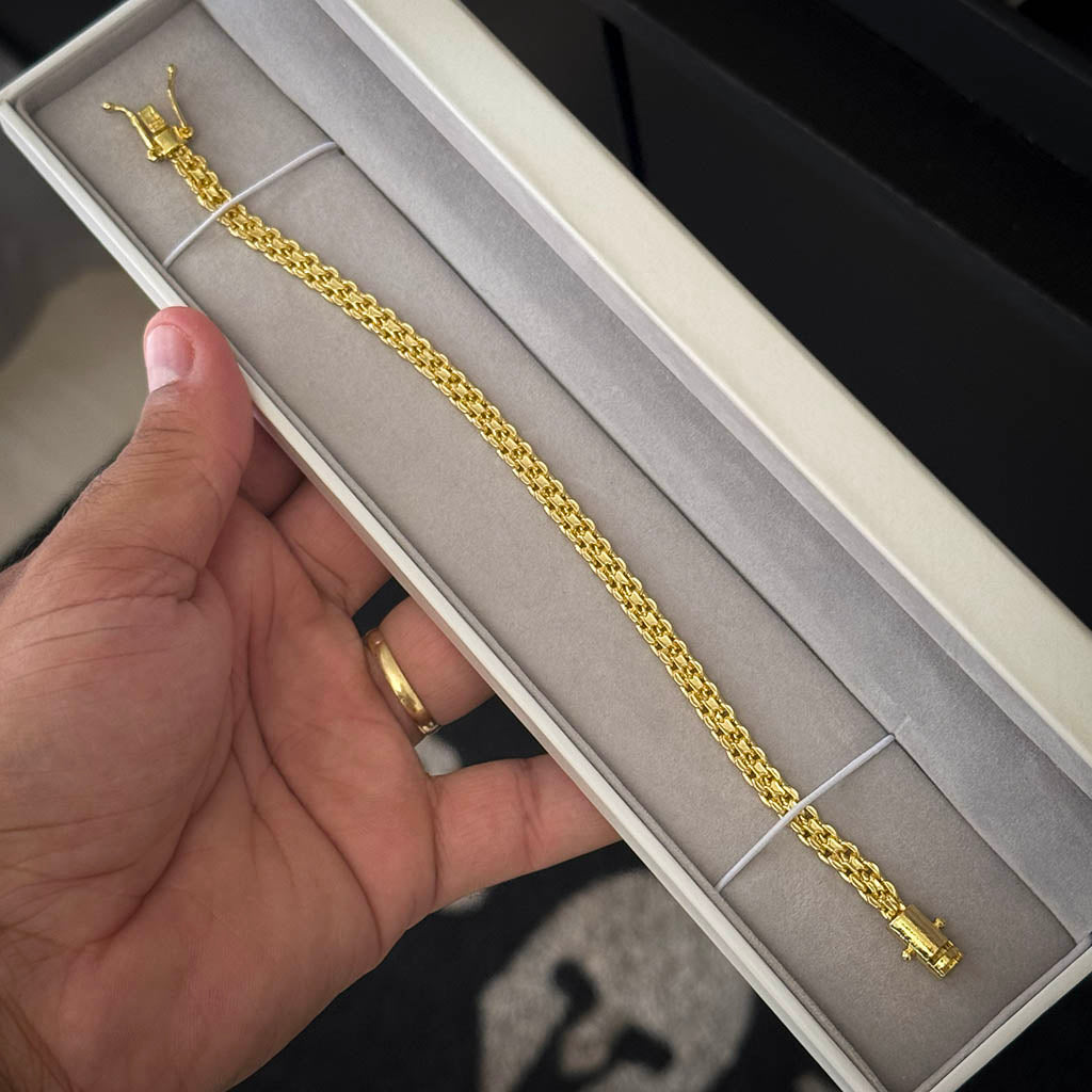 Pulseira Cadeado Duplo 6mm Banhado a Ouro 18K