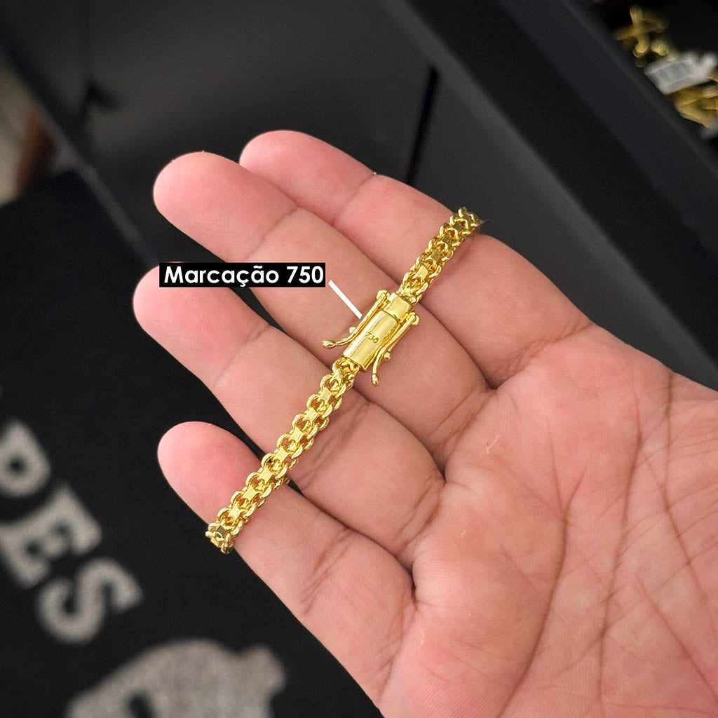 Pulseira Cadeado Duplo 6mm Banhado a Ouro 18K