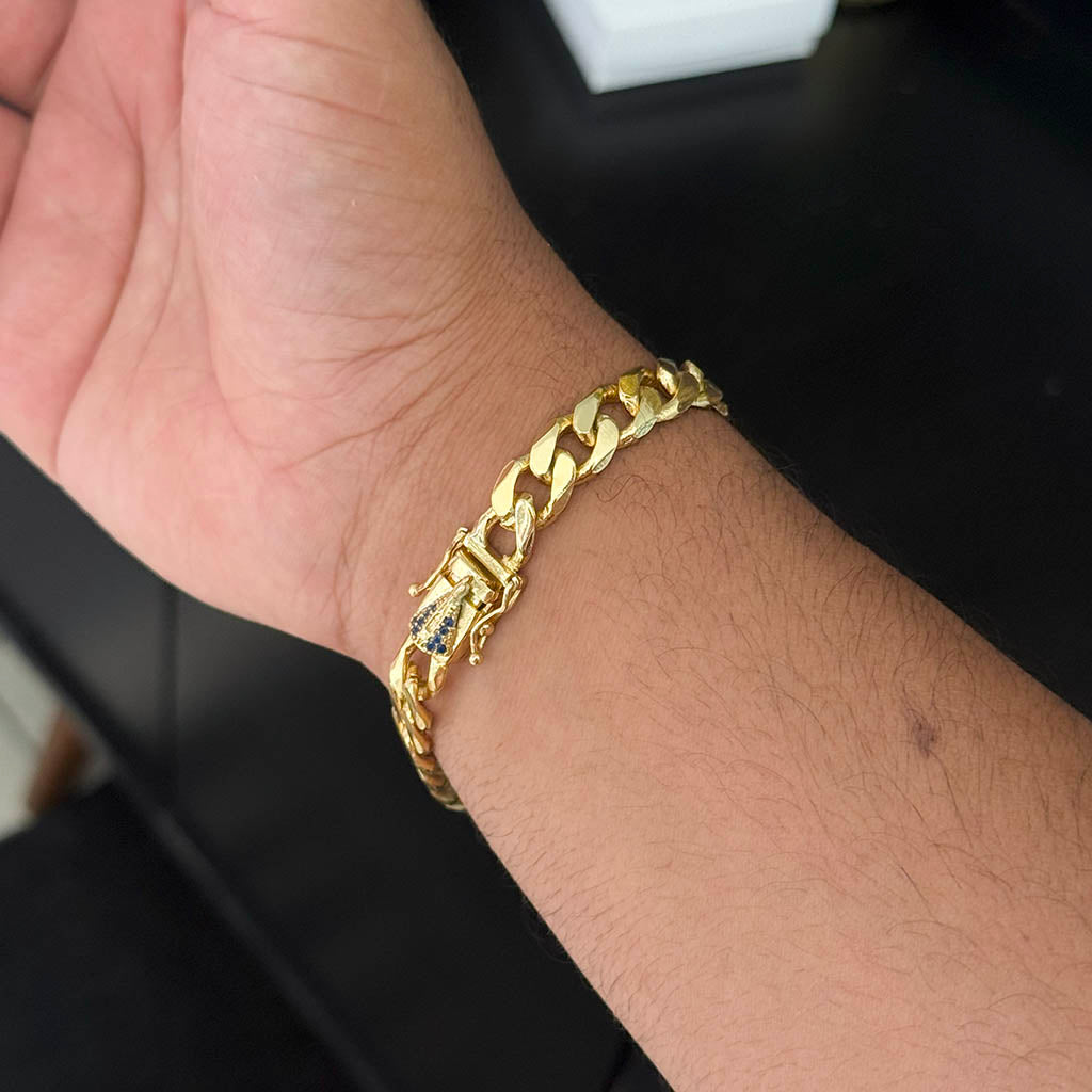 Pulseira Cubana 10mm Fecho Especial Banhada a Ouro 18K