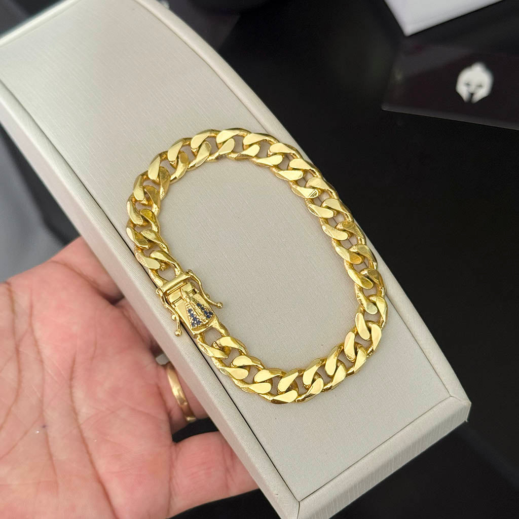 Pulseira Cubana 10mm Fecho Especial Banhada a Ouro 18K