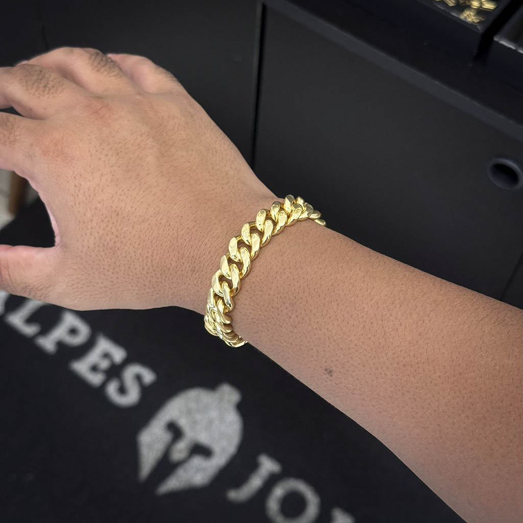Pulseira Cubana 12mm Banhada a Ouro 18K