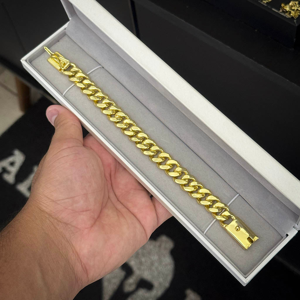 Pulseira Cubana 12mm Banhada a Ouro 18K