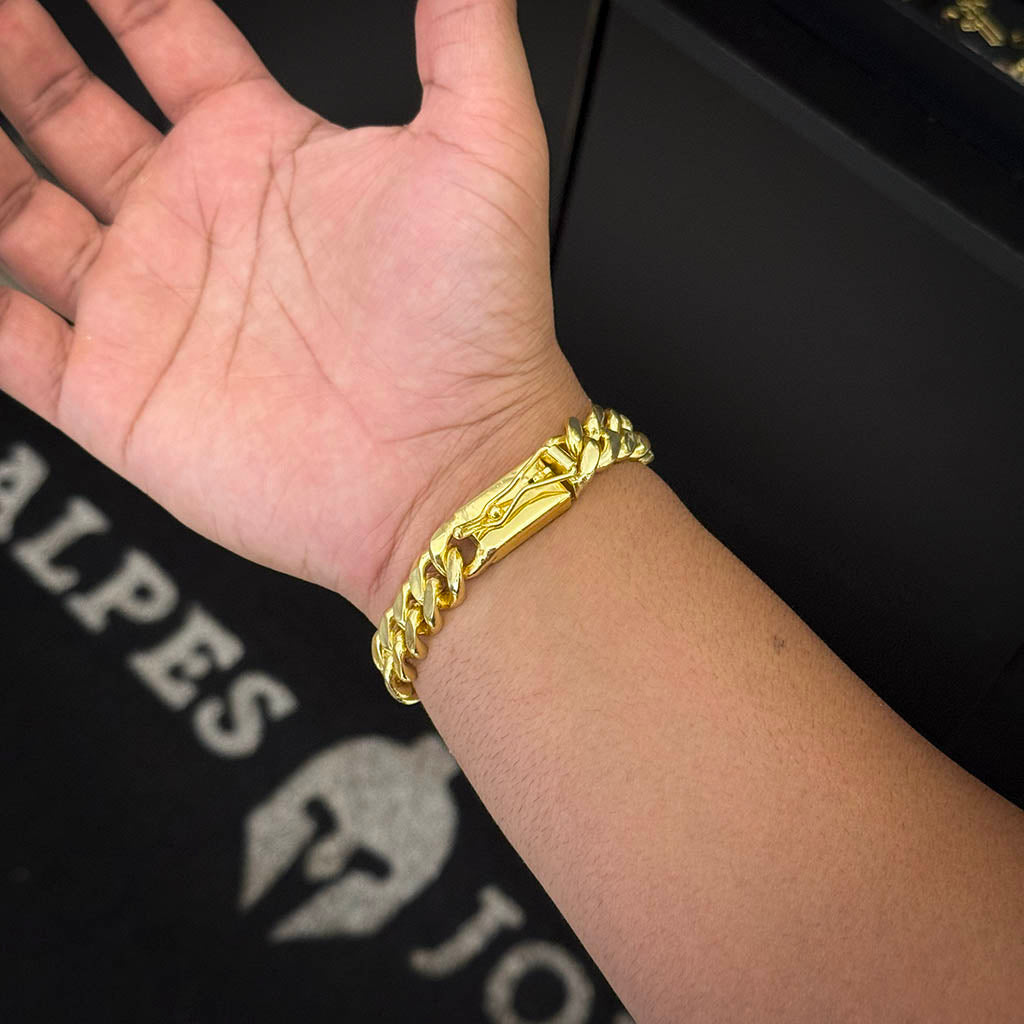 Pulseira Cubana 12mm Banhada a Ouro 18K