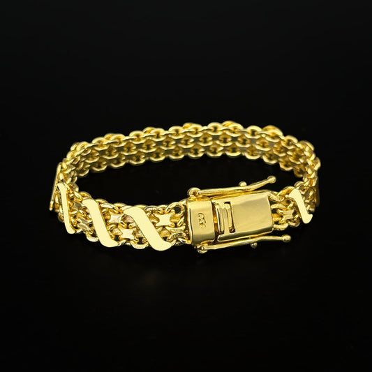 Pulseira Duplo Friso S 12mm Banhado a Ouro 18K