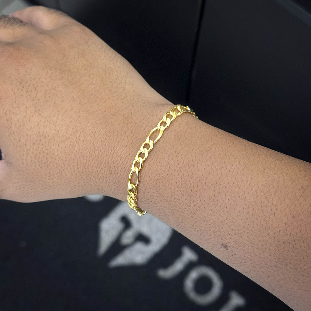 Pulseira Fígaro 3x1 4,5mm Banhada a Ouro 18K
