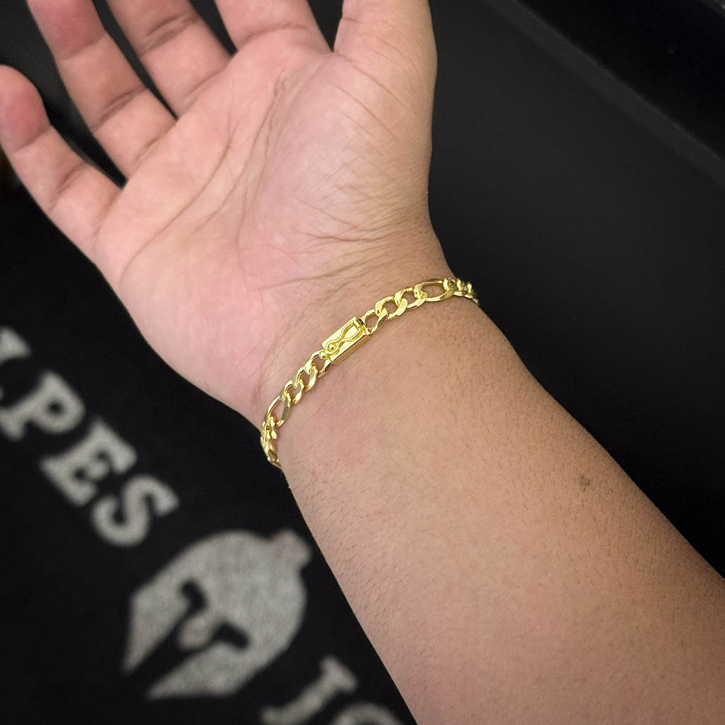 Pulseira Fígaro 3x1 4,5mm Banhada a Ouro 18K