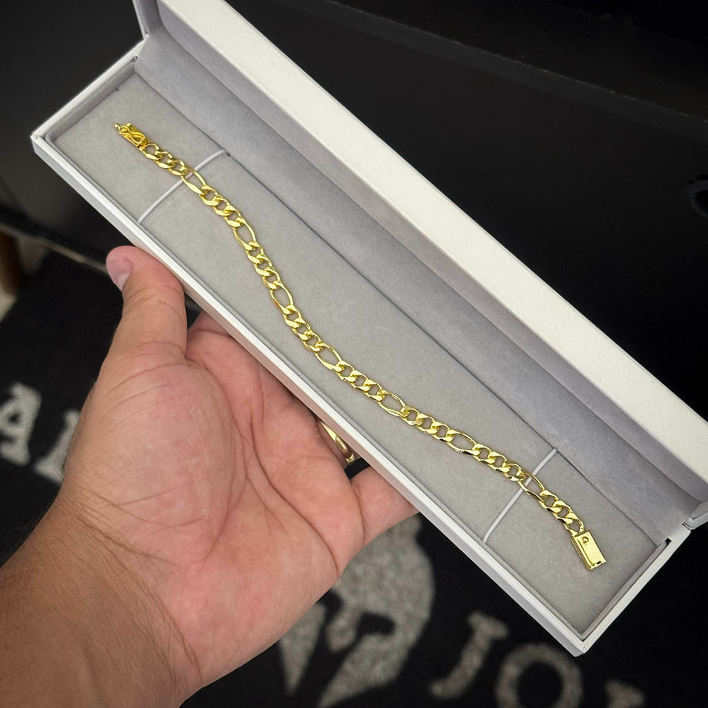 Pulseira Fígaro 3x1 4,5mm Banhada a Ouro 18K