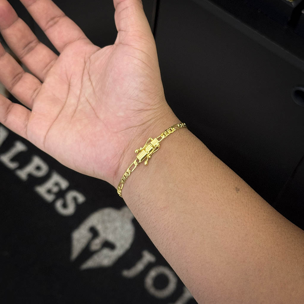 Pulseira Fígaro 3x1 4mm Banhado a Ouro 18K